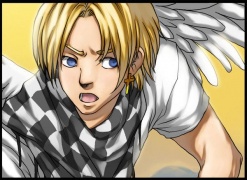 Alchem Sanji at age 14, having recently developed the jutsu that gives him wings, discovering that Kuriyasu Arutaki pierced one of his ears overnight.